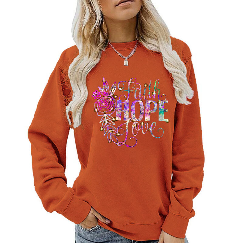 Faith Hope Love-Sudadera de cuello redondo para mujer, suéter de lana de manga larga, informal, A la moda, Calidad A +, Otoño e Invierno