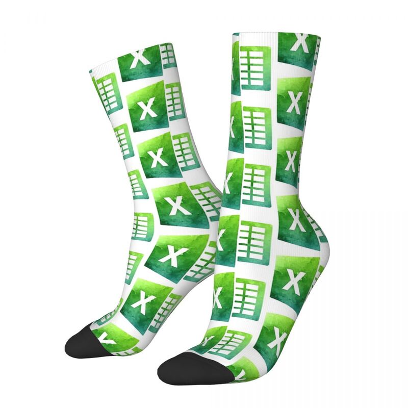 Watercolor Excel Logo Socks Harajuku Sweat Absorbing Stockings All Season Long Socks Accessories for Unisex Gifts
