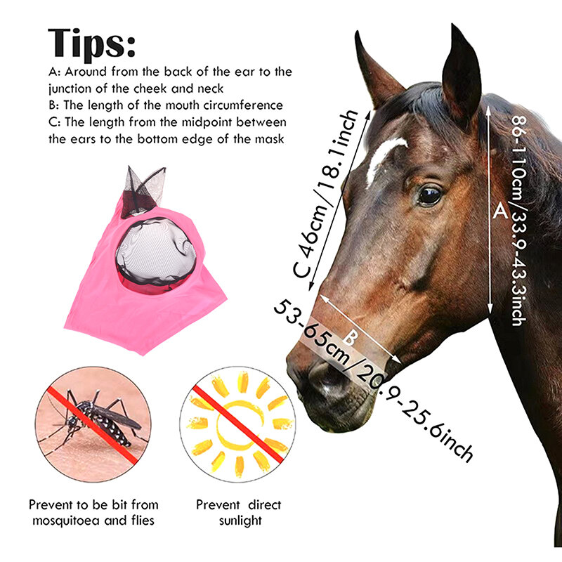 Masque facial anti-mouche pour cheval, respirant, en maille, anti-moustique, équipement d'équitation, document aléatoire, 1 pièce