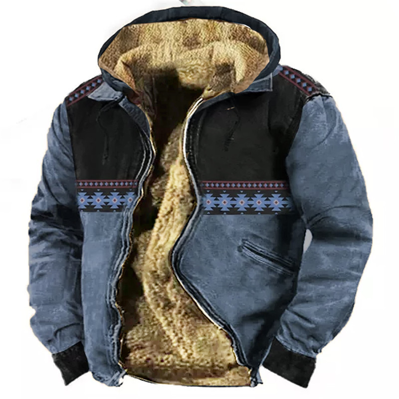 Мужская хлопковая куртка с капюшоном, ковбойская винтажная флисовая куртка с капюшоном и 3D-принтом, на молнии, в стиле пэчворк, Осень-зима 2019