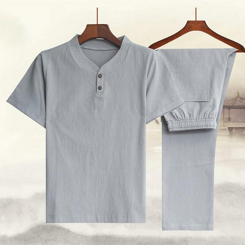 Conjunto de camisas y pantalones para hombre, ropa de algodón y lino de manga corta, informal, a la moda, M-4XL verano