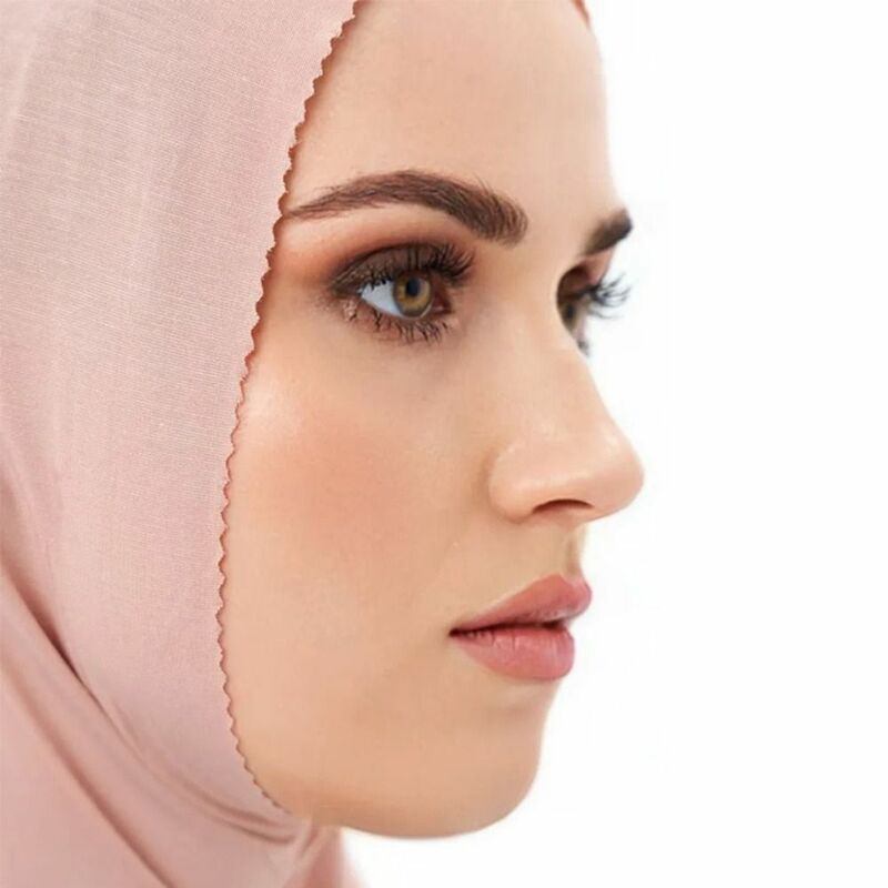 Jilbab Abaya sutra es Islam untuk wanita syal elastis baju Muslim Turban wanita syal bungkus kepala instan