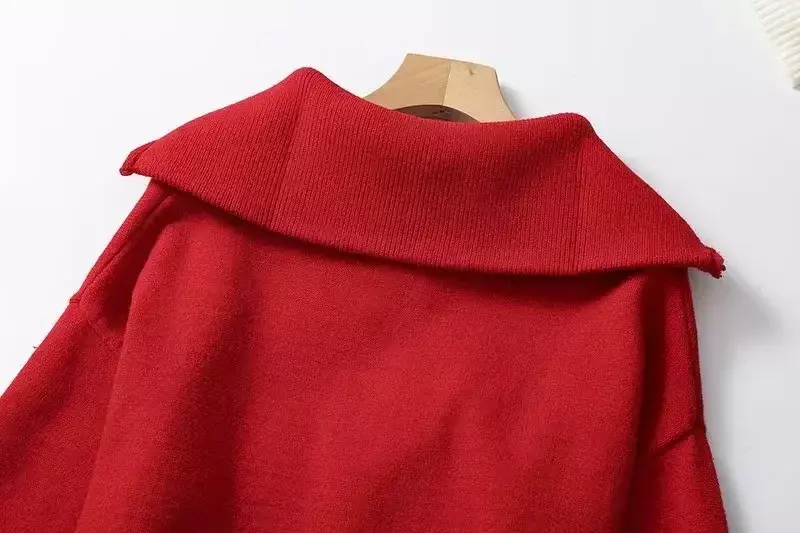 Женский модный вязаный свитер в стиле ретро, двухцветный Повседневный свитер на молнии с большими лацканами и длинными рукавами, шикарный топ, осень 2023