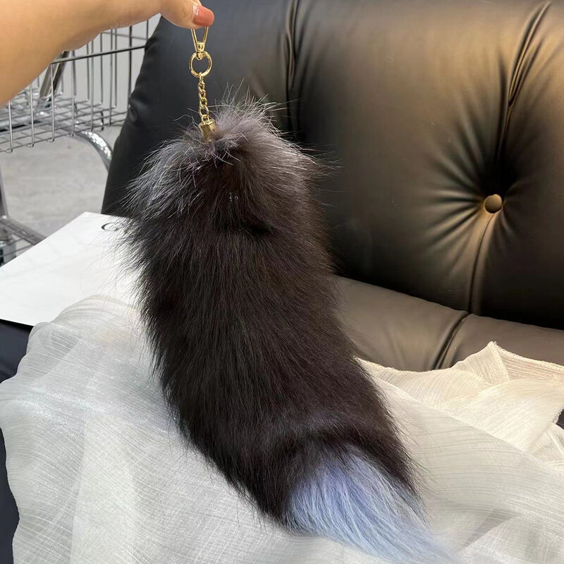 Real Fox Fur Tail Keychain, Wolf Tail, Fur Tassel, saco Charm, preto e marrom, Pom Charm, Strap Chain, Presentes