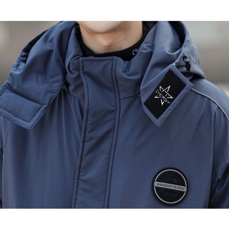 남성용 다운 재킷 겨울 코트, 중간 길이 루즈 파카, 두껍고 따뜻한 레저 심플 아웃웨어, 후드 패션 오버코트, 2023 신상