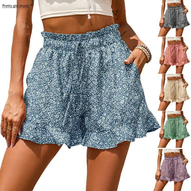 2024 Summer New Comfortable Home Outgoing Printed Casual Pants Chiffon Fragmented Pants Women Summer Wide Leg Shorts Women Short