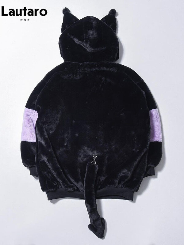 Lautaro-abrigo de piel sintética de gran tamaño para mujer, chaqueta mullida con orejas de conejo, Harajuku, Kawaii, Otoño e Invierno