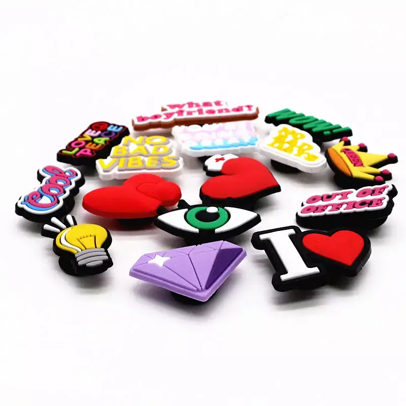 Single Sale 1pcs Love Peace Shoe Charms Accessories Cool Wow Red Heart PVC Shoe Decoration for Kids Party X-mas Gifts