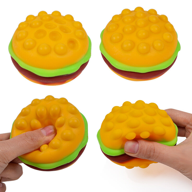 Stylish 3D Burger Pinch Ball Silicone POP Push Bubble Balls Anti-Stress Vent Toys For Kids Adults Unzip Gifts