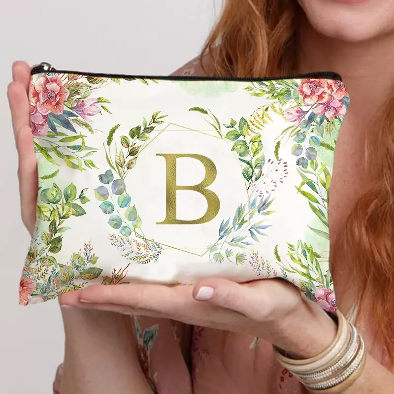 Advanced Sense Leaf Flower Printed Pattern for Women's Makeup Bag School Stationery Bag Bathroom Pocket Travel Essential Item