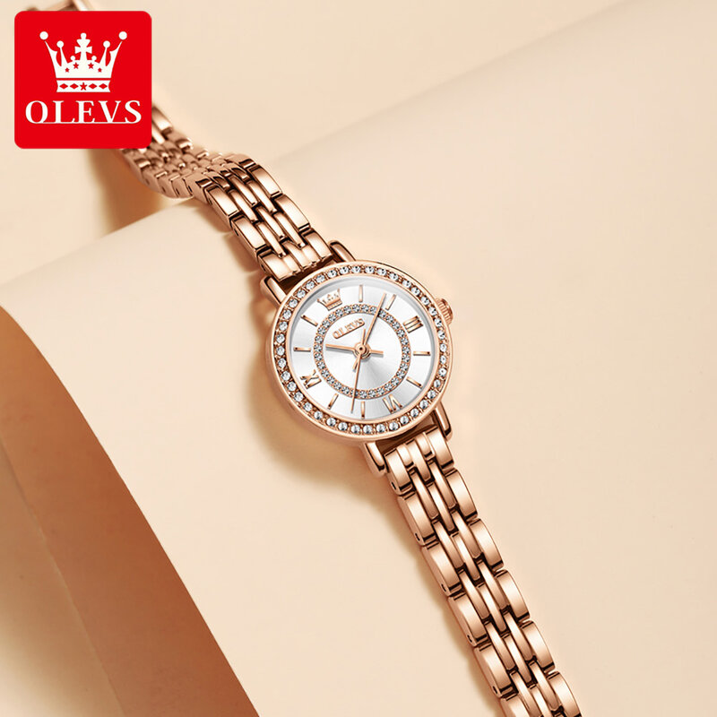 Olevs-女性用防水ダイヤモンドリストバンド,クォーツ時計,ピンクゴールド,トップブランド,高級ファッション