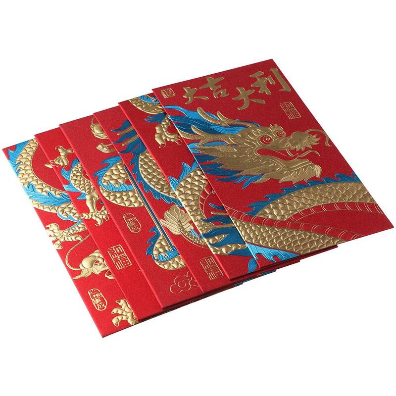 Китайский красный конверт на новый год, 24 шт., 2024 китайские Конверты в пакет, благословение, карманы для денег на свадьбу, год Дракона