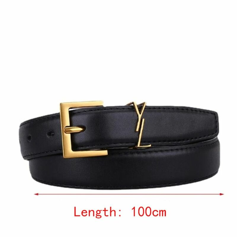 Cinturón de cuero con hebilla de aguja dorada para mujer, alta calidad, decoración informal a la moda, cinturón de Jeans a juego diario