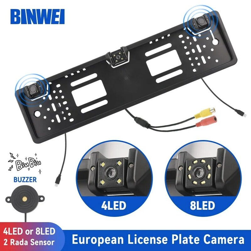 BINWEI 12V Car Rear View Camera Radar for Monitor with European License Plate Parking Sensor Holder Frame Universal
