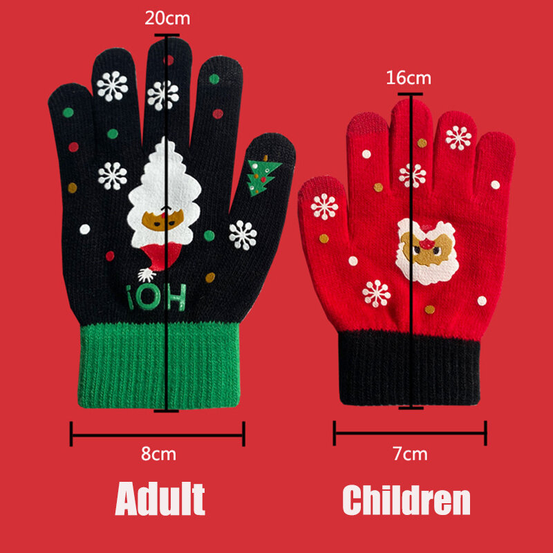 Guanti natalizi genitore-figlio guanti spessi lavorati a maglia moda bambini adulti Cartoon Xmas stampato guanti caldi con Touch Screen a dita intere