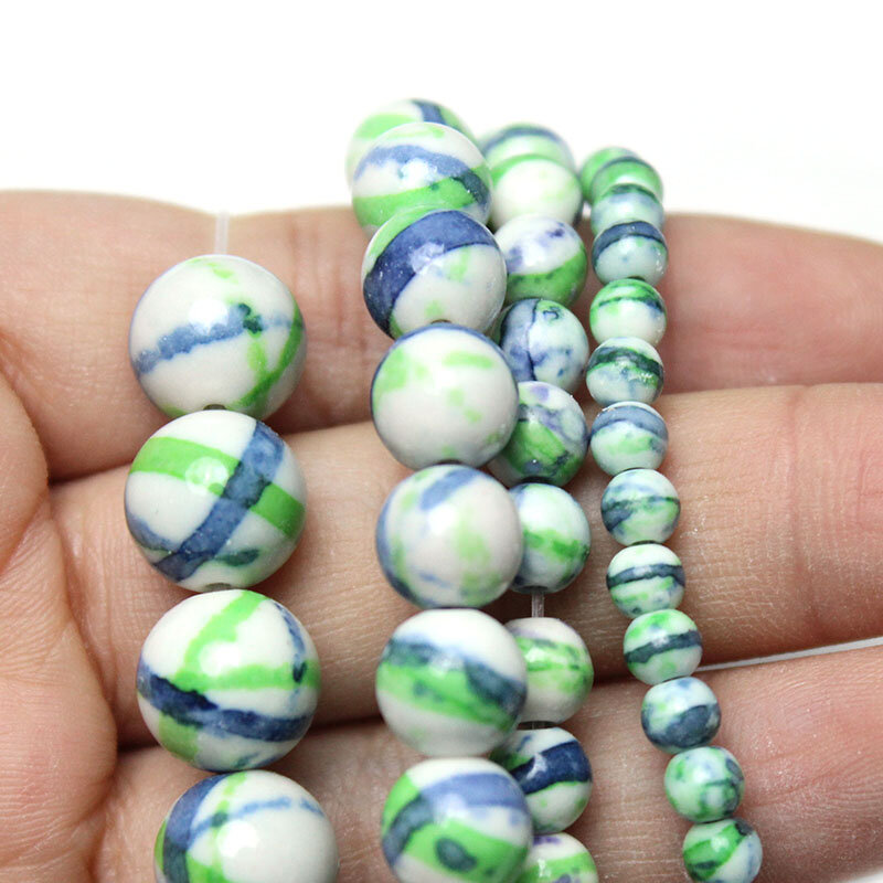 Naturalne niebieskie zielone paski deszcz kamień Jaspers koraliki okrągłe luźne koralik 4/6/8/10mm do tworzenia biżuterii DIY Perles bransoletka 15 "cala