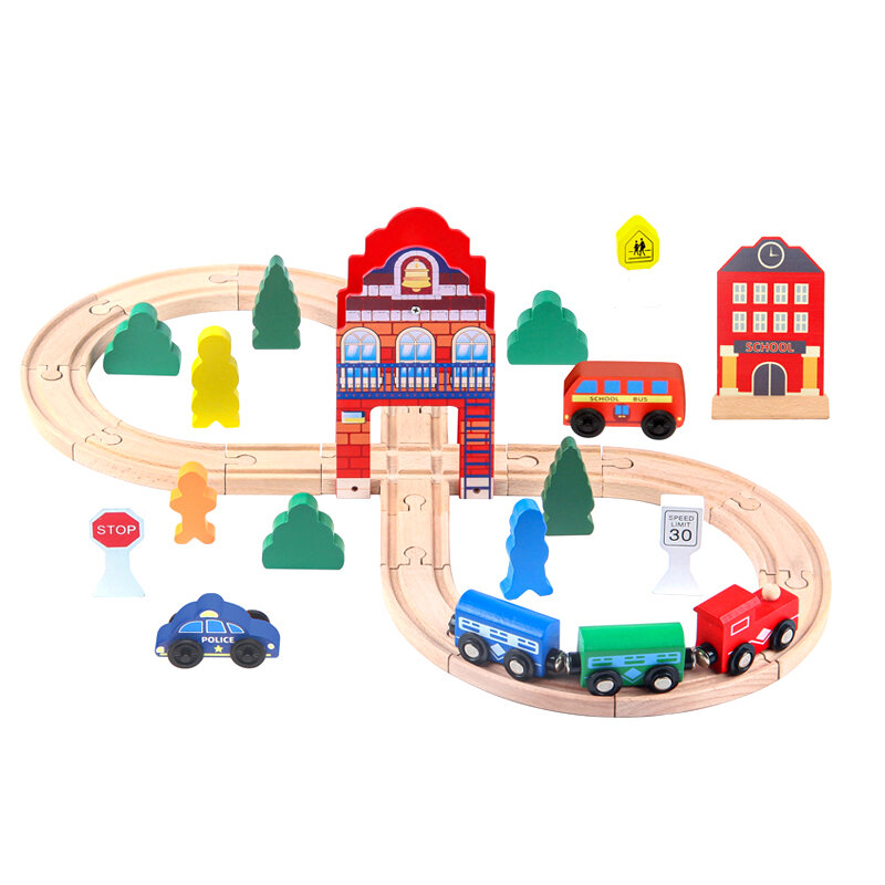 Conjunto de Acessórios Para Trilha De Madeira Para Crianças, Caixa De Trilha De Trem Pequeno, Brinquedos Do Carro Do Bebê, Presente Pequeno, Torre Do Sino, G2