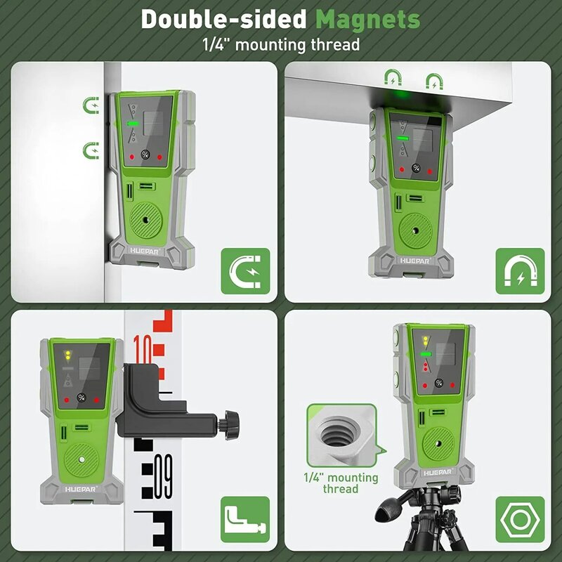 Huepar-Empfänger für digitalen Laser detektor auf Laser ebene für grünen und roten Strahl mit LED-Anzeigen Magnet Doppel lampe & 90 dB Summer