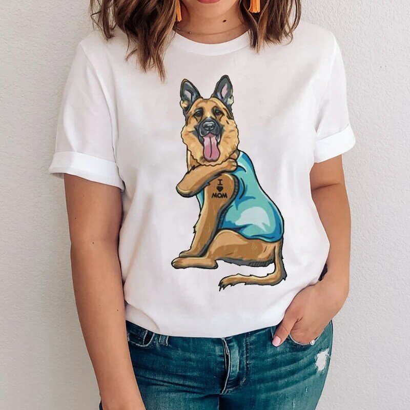 90年代のカジュアルな女性用Tシャツ,漫画のプリント服,犬,カワイイアニマルプリント