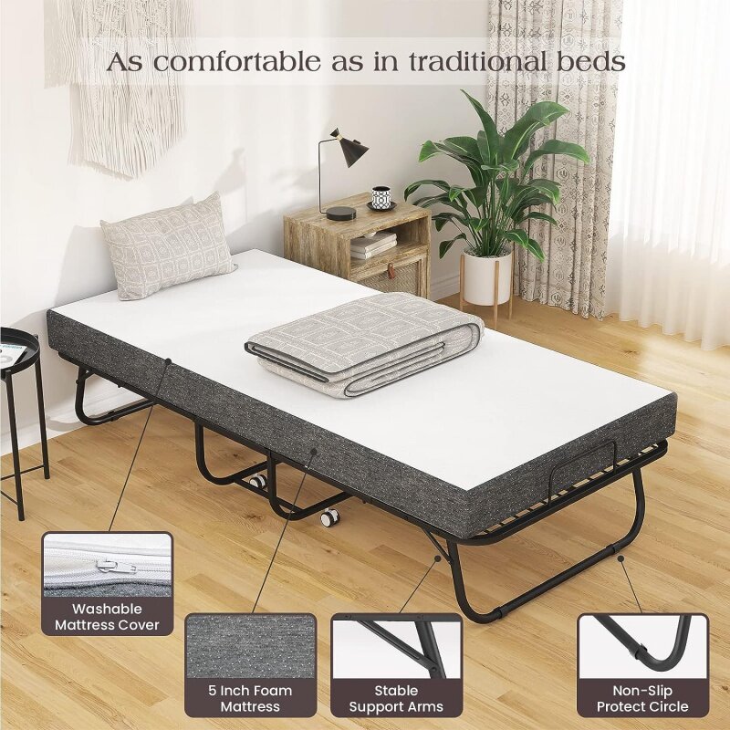 Karcog-cama plegable con colchón para adultos, cubierta de almacenamiento incluida, tamaño de cuna, cama de invitados Extra, cama plegable con M