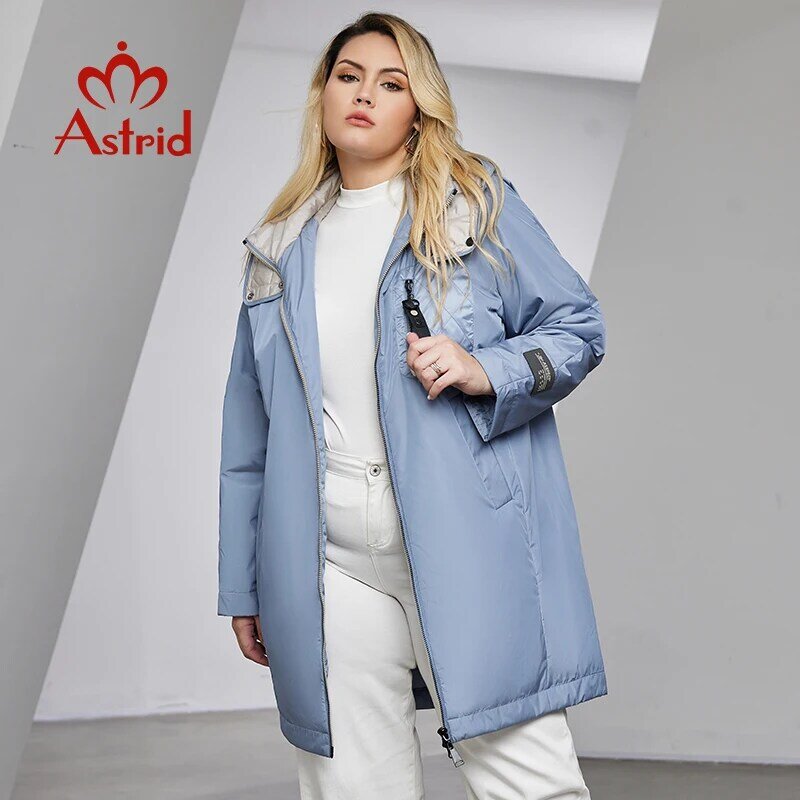 Astrid New 2023 Spring Women Parkas Plus Size Long  Padded Coats Hooded Fashion Contrast Color Women's Jacket Outerwear ZM-20045