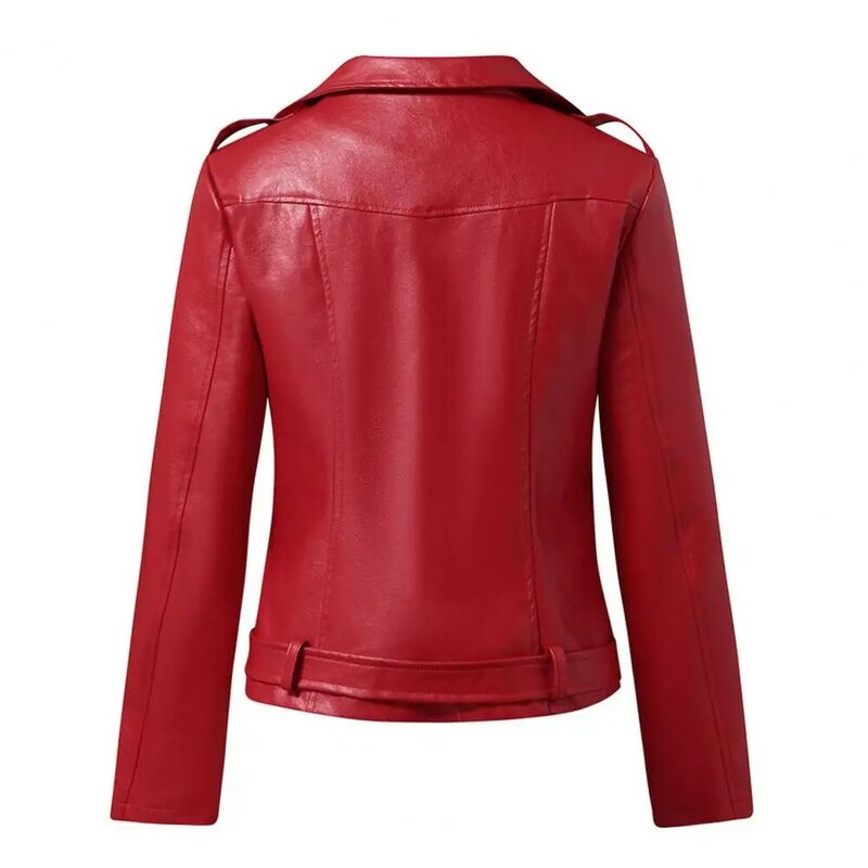 Jaqueta feminina de couro sintético slim fit, motociclista clássica de moto, couro PU, casaco básico com zíper, casacos, primavera, outono