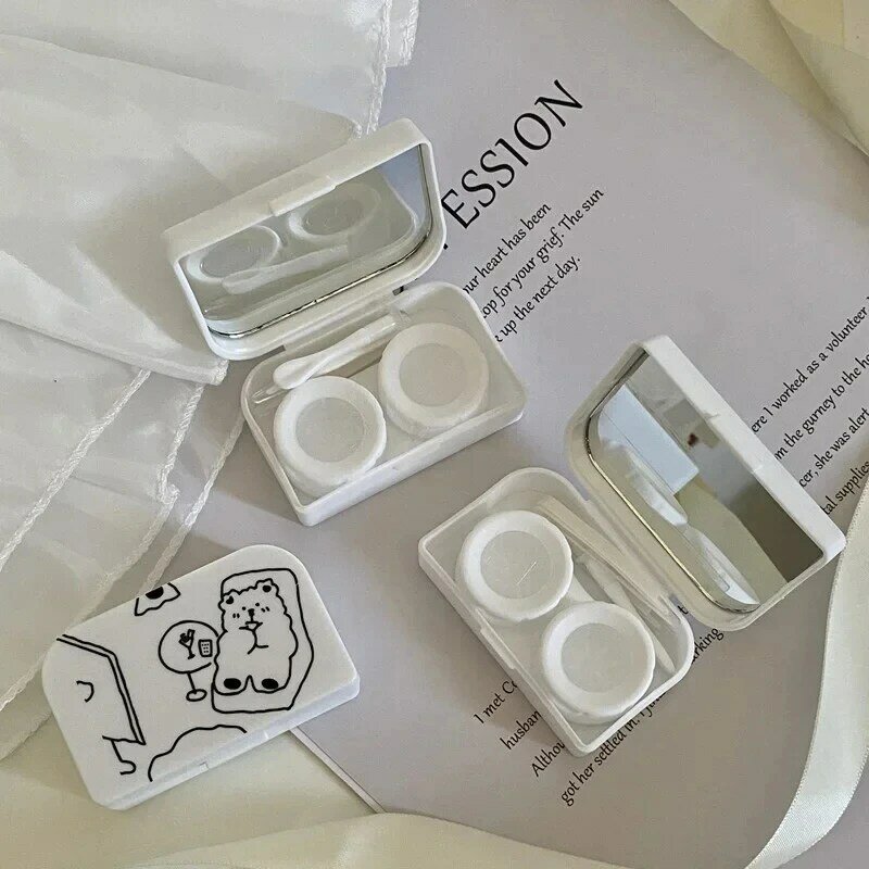 Cartoon Contact Lens Case with Mirror Mini Lovely Eyes Care Contact Lens Container Box Travel Kits Eyewear Accessories Organizer