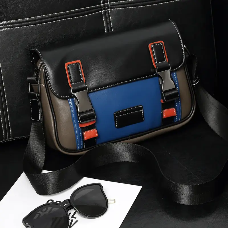 2024 Men's New Stitching Color Trend Small Square Bag Fashion Casual Large Capacity Crossbody Bag Man's Aesthetic Sling Shoulder