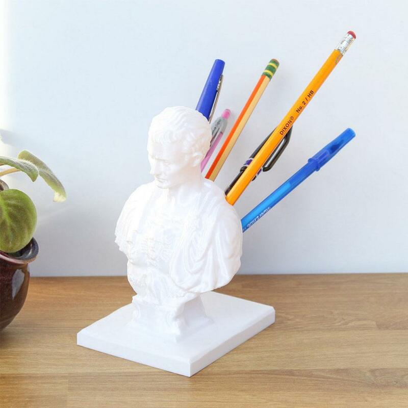 Julius Caesar Statue Pen Holder, ornamentos, Office Desktop Organizer, Acessórios escolares, Office Rack, Lápis Suprimentos, W3K8