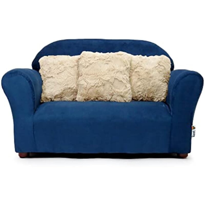 Плюшевый детский диван с декоративными подушками, набор из 4-х предметов темно-синего цвета