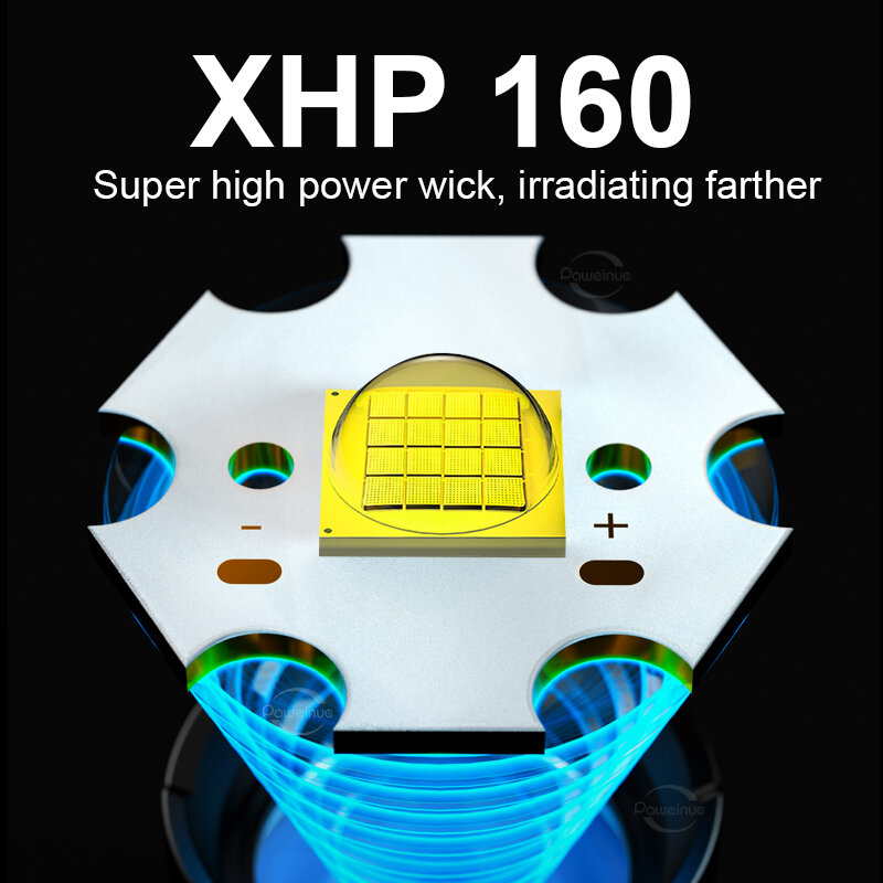 XHP160 سوبر عالية الطاقة قابلة للشحن مصابيح كاشفة بلمبات LED قوية جدا 5 طرق نوع-C شحن الشعلة اليدوية مصباح في الهواء الطلق LED فانوس