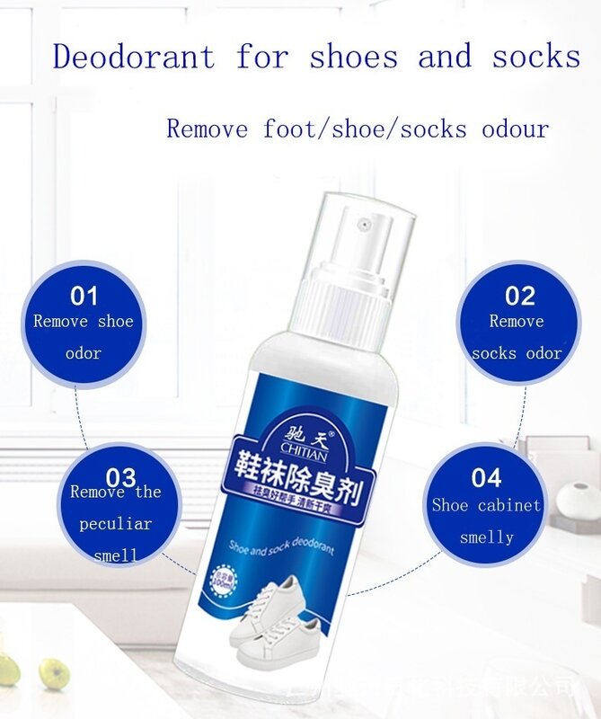 Spray desodorante eficaz para pés e sapatos, Desodorante, Destrói bactérias do odor, CR9, 100ml
