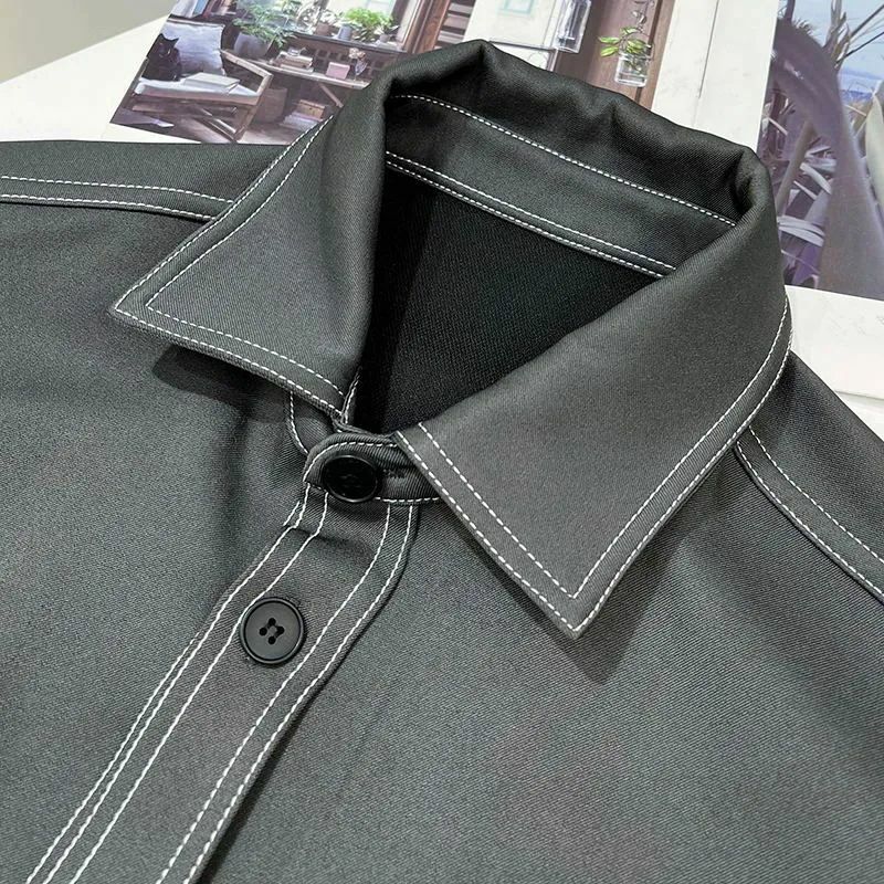 Men's 2024 New Fashion Joker Pocket Decorative Shirt Edition Coat Retro Men's Button Lapel Long Sleeve Chic Top