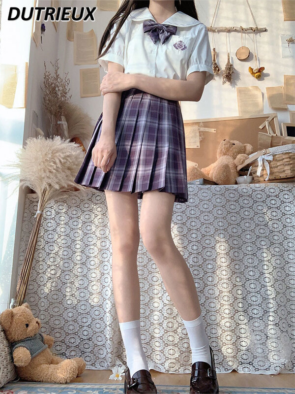 Saia curta japonesa estilo universitário JK uniforme, doces meninas fofas, cintura alta, xadrez, plissado, kawaii, mini saias, verão, nova