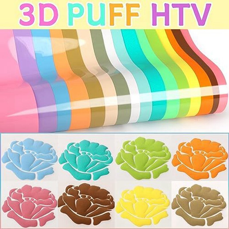 Puff Vinyl Heat Transfer- 3D Puff HTV Heat Transfer Vinyl 30X25inch Pastel Colored Puffy Iron-On Vinyl T-Shirt