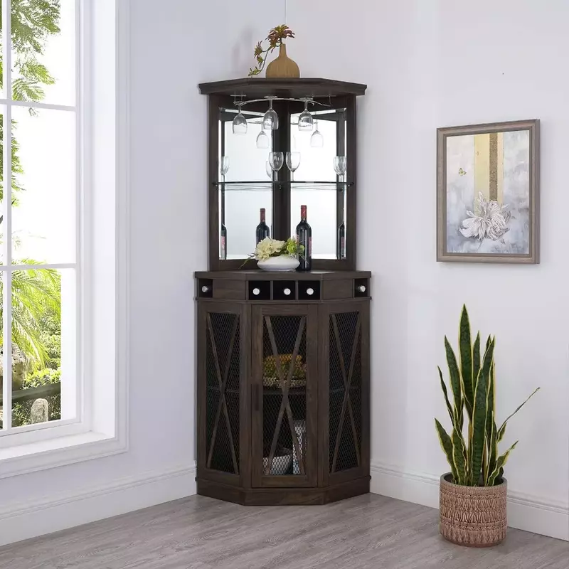 Unidade Bar Canto Carvalho com Built-in Wine Rack, menor gabinete Showcases, exibição de geladeira, armários prateleira