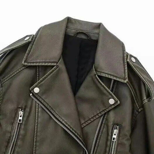 Женская кожаная куртка SUSOLA 2024 с поясом, короткое пальто с пониженной молнией и винтажным отложным воротником