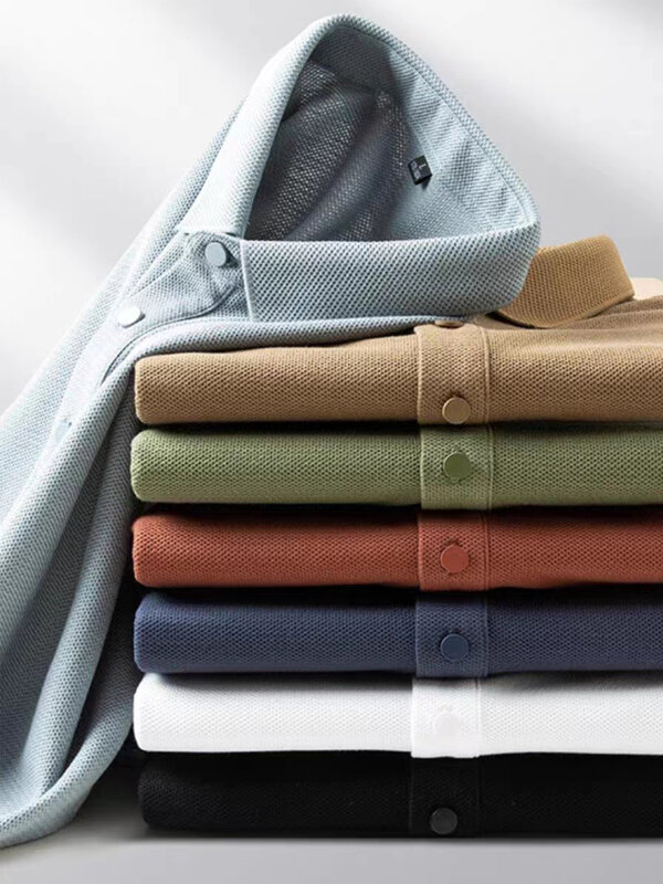 Kemeja Polo musim panas pria 2024 baru bisnis kasual warna Solid kaus lengan pendek katun sejuk Polo ramping kaus Golf keren