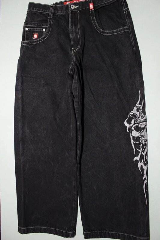 Джинсы Y2k в стиле Харадзюку, мешковатые джинсы в стиле хип-хоп с графическим принтом черепа, черные брюки из денима, брюки в готическом стиле с широкими штанинами для мужчин и женщин, уличная одежда