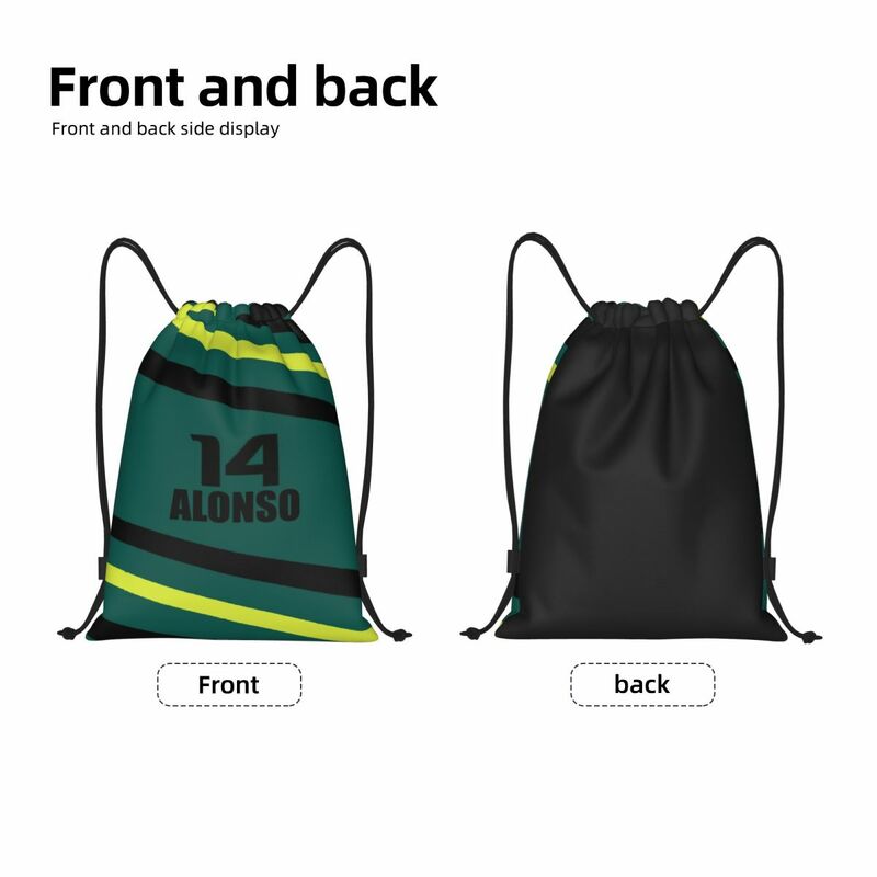 Mochila personalizada Alonso Sports Car Drawstring, sacos de ginástica leves, sacos Sackpack para compras, homens e mulheres