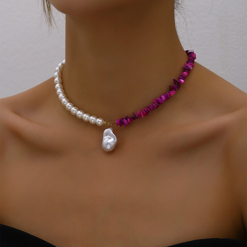 Collar de perlas grandes de imitación para mujer, gargantilla de piedra de Color verde y rosa, joyería elegante de moda para boda, 2023
