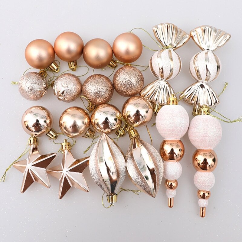 Christmas Balls Bauble Champagne Colored Pendant Shatterproof Balls Ornament Set Seasonal Holiday Party Decorations