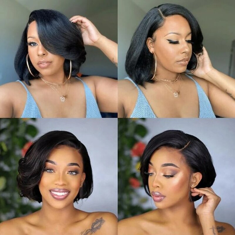Human Hair 13X1 Wigs Short Pixie Cut Wigs Straight Bob HD Transparent HD Lace Frontal Wigs For Black Women 250 Density Perruque
