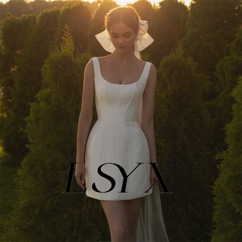 LSYX-minivestido de novia sencillo para mujer, traje corto sin mangas con cuello cuadrado y cremallera en la espalda por encima de la rodilla, hecho a medida