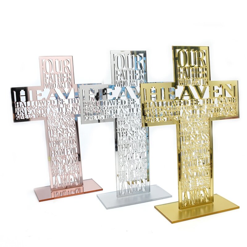 Escrituras acrílicas huecas para cruz con soporte, escultura católica Jesucristo