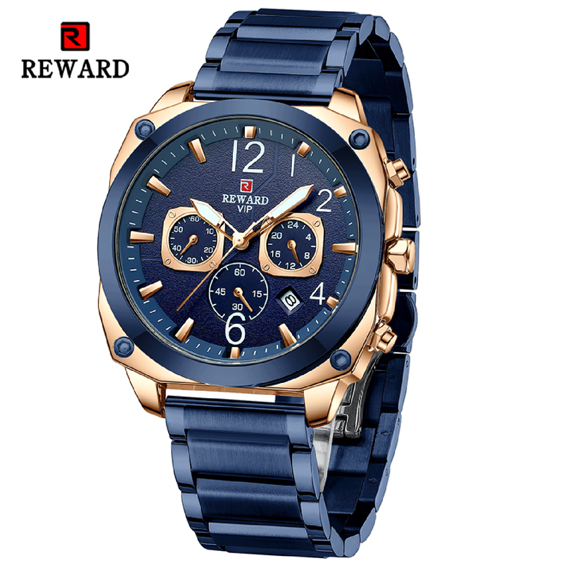 2023 New REWARD Quartz Watches for Men Waterproof Wristwatch Business Solid Stainless Steel Wrist Watch Gift for Christmas