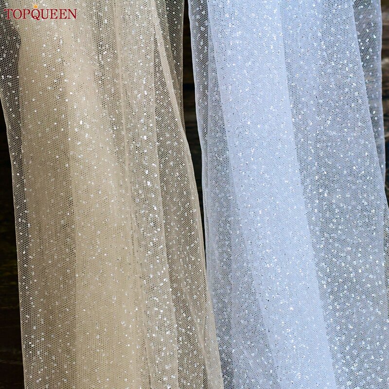 TOPQUEEN-Single Tier Bridal Veil com pente, Borda Lápis, Bling Bling, Champagne, ponta do dedo, alta qualidade, macio, V100