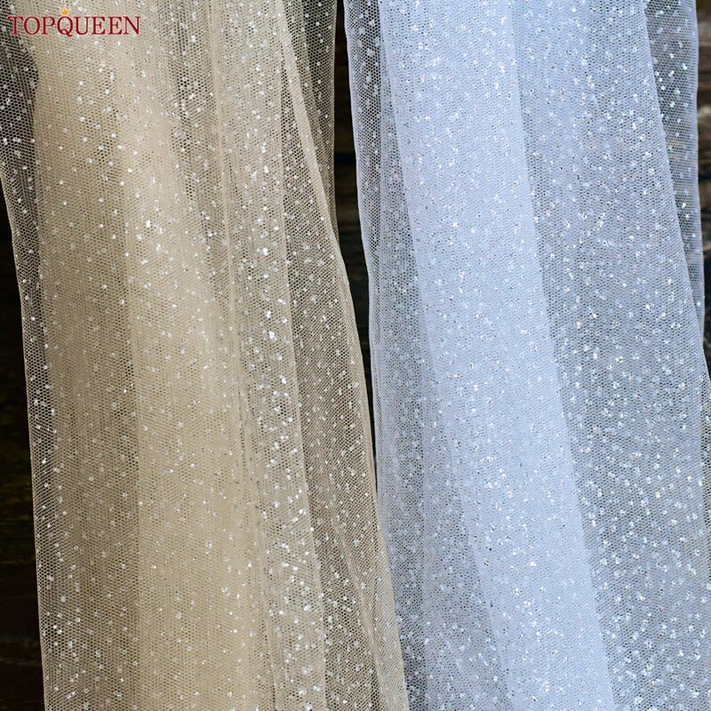 TOPQUEEN V100 Bling Bling แชมเปญ Veils Bridal ปลายนิ้ว Veil ขอบดินสอคุณภาพสูงเดี่ยวชั้นผ้าคลุมหน้าเจ้าสาวด้วยหวี