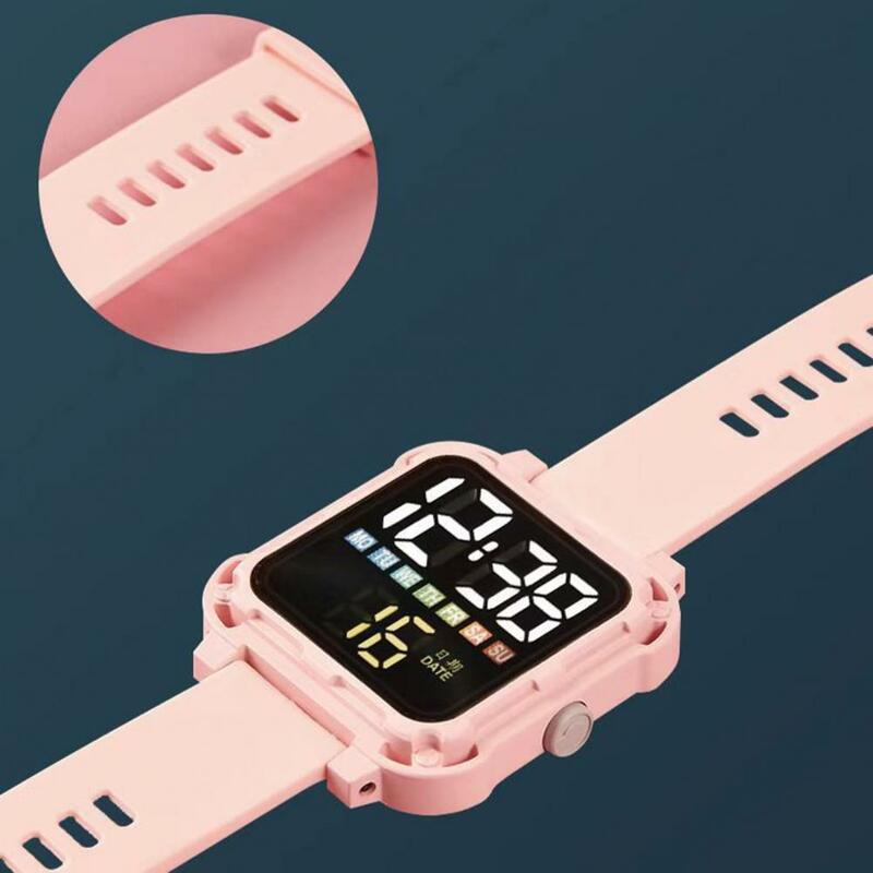 Fashion Watch LED Sports Watch Electronic Watch Waterproof Silicone Strap Wristwatch Square Dial for Students Electronic Clock