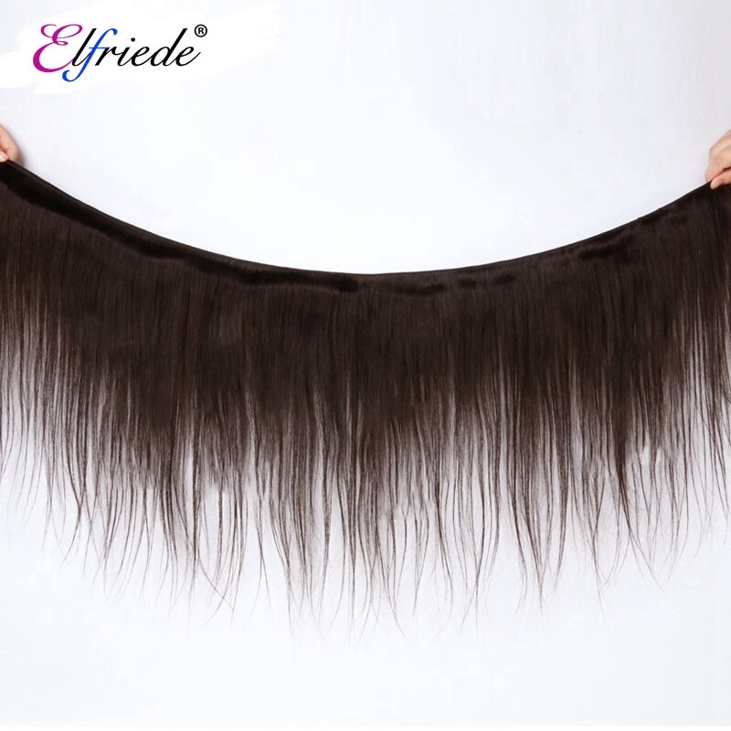Elfriede #2 Dark Brown Colored Straight Hair Bundles with Frontal 100% Human Hair Sew-in Wefts 3 Bundles with Lace Frontal 13x4